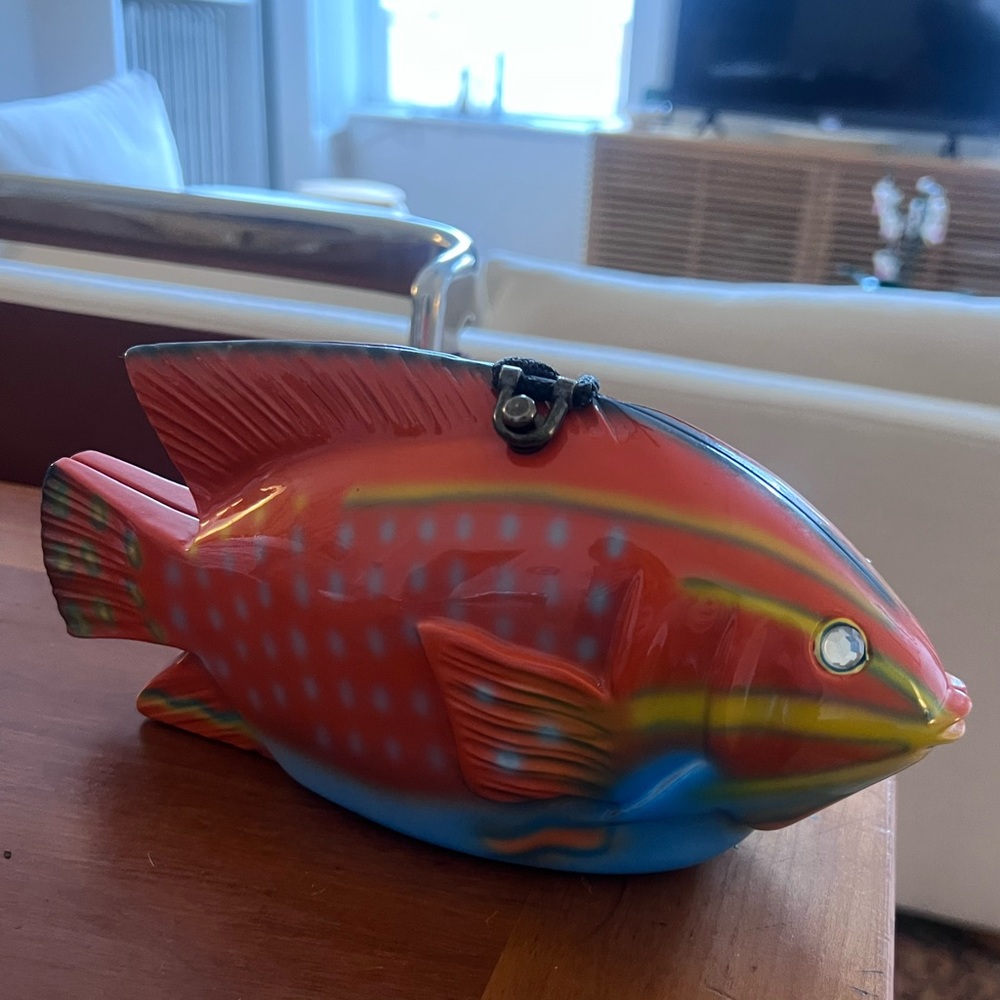 Timmy Woods Hand Carved Purse Orange Moorea Fish Beverly Hills